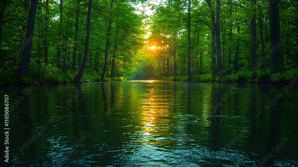 A broad, slow-moving river lined with dense trees, ideal for rafting. The water surface is calm, reflecting the serene surroundings. No rafts or people, evoking the peacefulness of nature. A broad, slow-moving river lined with dense trees, ideal for rafting. The water surface is calm, reflecting the serene surroundings. No rafts or people, evoking the peacefulness of nature.