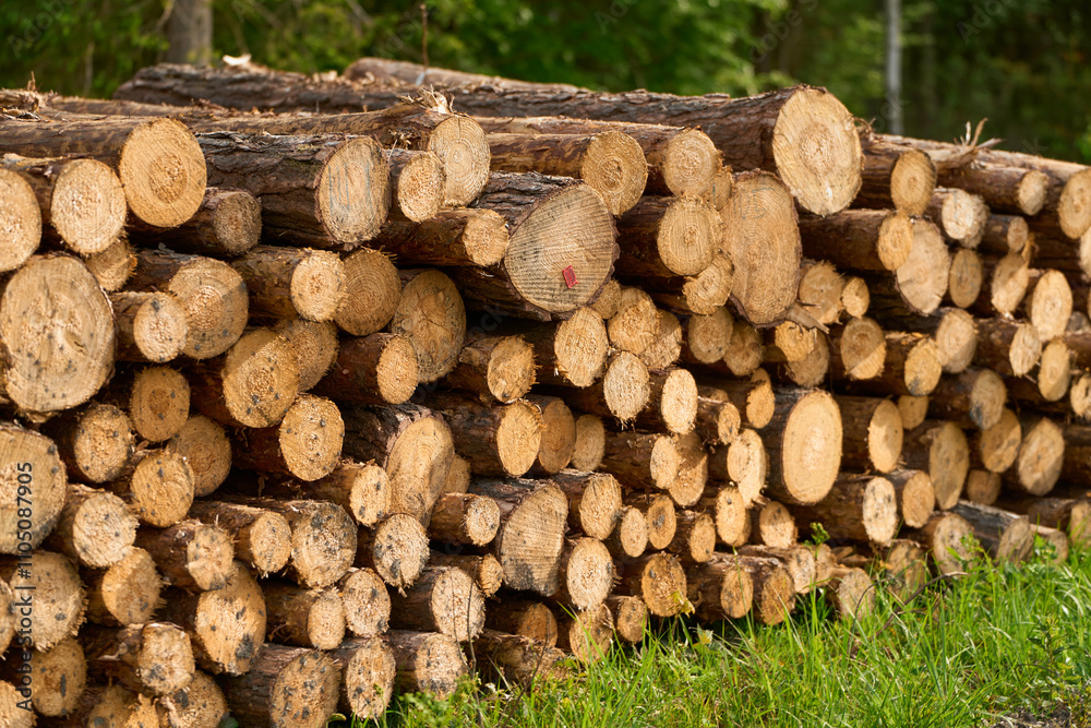 Timber Pile Cut and stacked in the woods