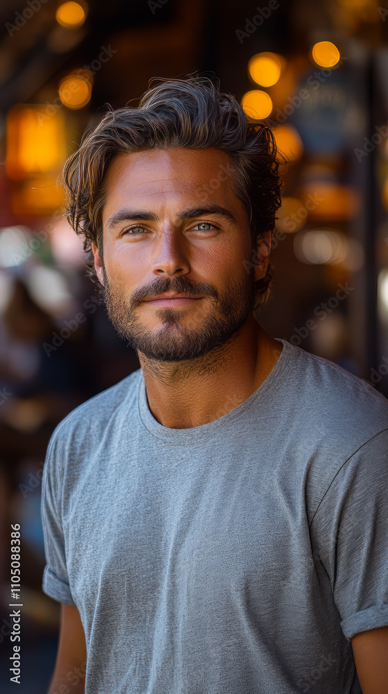 Handsome casual dressed man with different with clean shave with Street Café background. Handsome casual dressed man with different with clean shave with Street Café background.