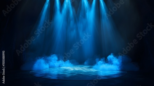 Blue Stage Lighting Illuminates Circular Platform