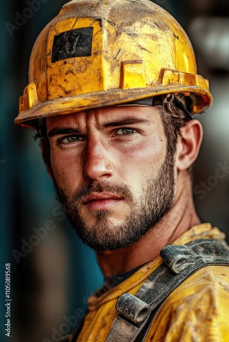 Construction Worker Wearing Hard Hat and Yellow Shirt