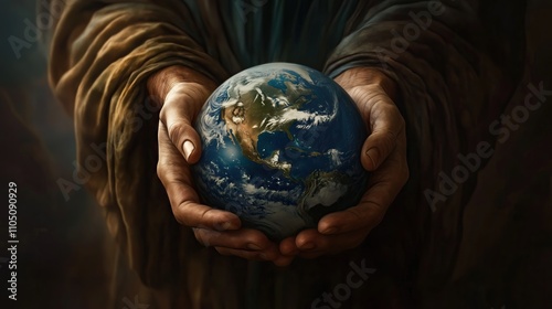 Jesus Christ Holding the Planet Earth In His hands