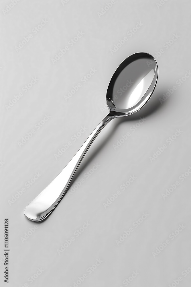 A shiny silver spoon rests on a smooth gray surface, highlighting its elegant design and reflective quality. A shiny silver spoon rests on a smooth gray surface, highlighting its elegant design and reflective quality.