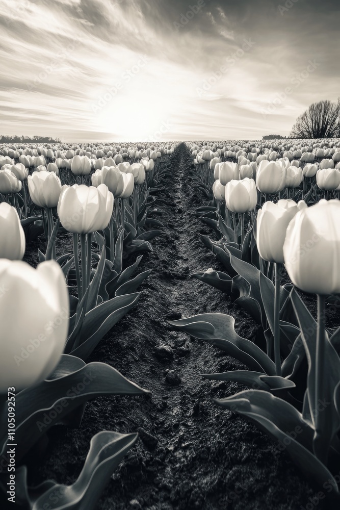 Fototapeta premium Black and White Tulip Field