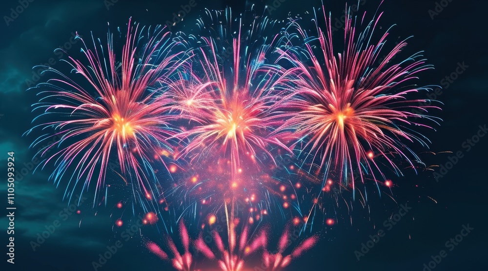 Naklejka premium Joyful Candy Colors in New Year’s Sky: A Festive Explosion of Happiness