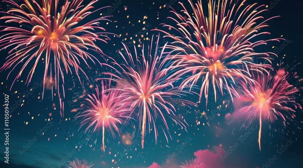 Naklejka premium Joyful Candy Colors in New Year’s Sky: A Festive Explosion of Happiness