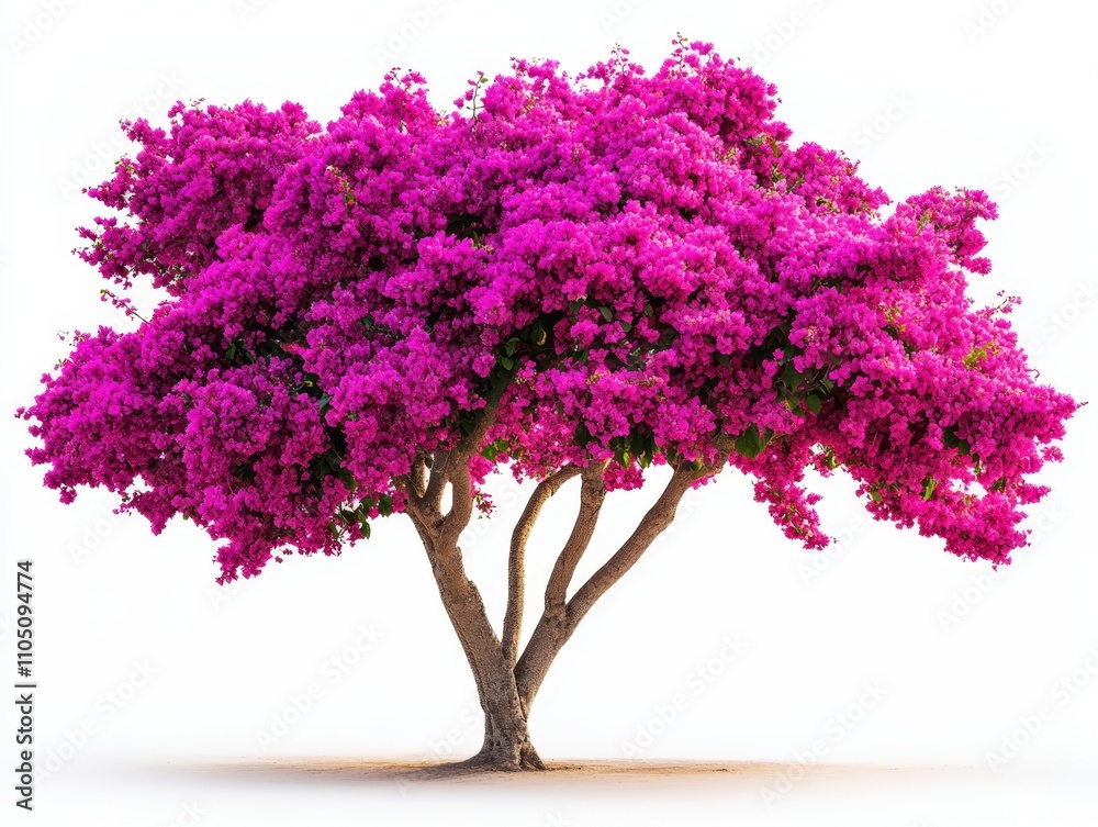 Fototapeta premium Blooming Pink Bougainvillea Tree Isolated on White