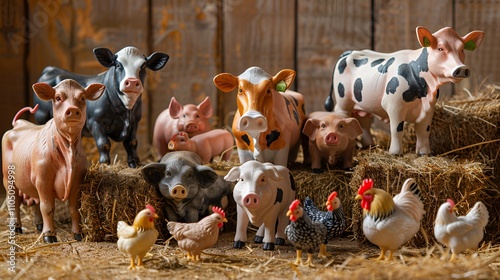 Miniature Farm Animals Collection on Hay Bales