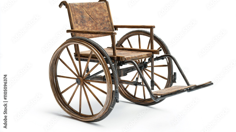 Fototapeta premium Antique Wooden Wheelchair Vintage Medical Chair Disability History
