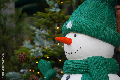 snowman close-up of an artificial snowman. detail.
