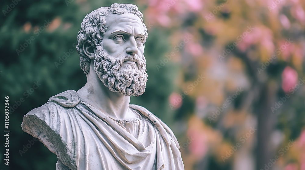 A close-up photo of a white marble bust of a man with a beard. A close-up photo of a white marble bust of a man with a beard.