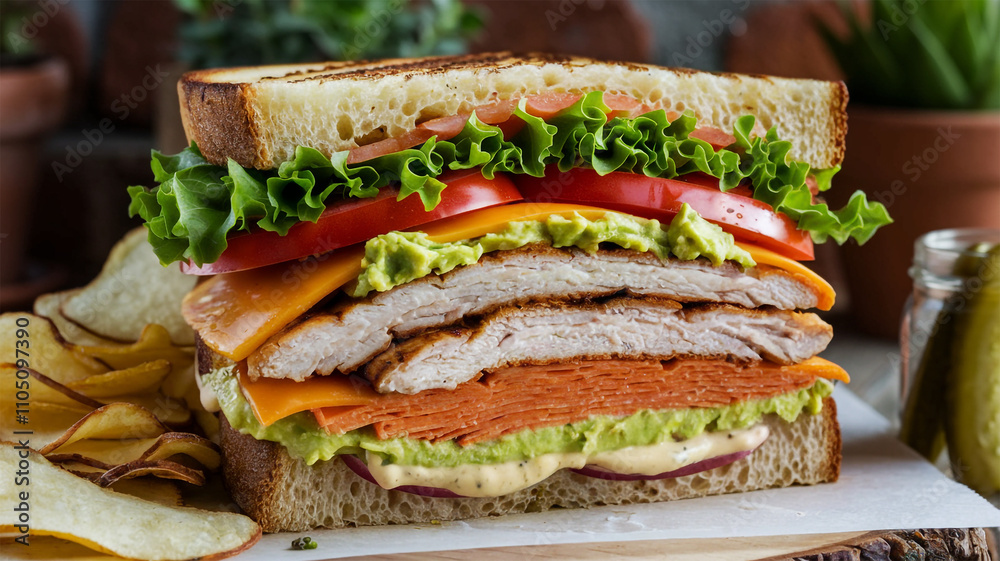 sandwich with ham and vegetables sandwich with ham and vegetables