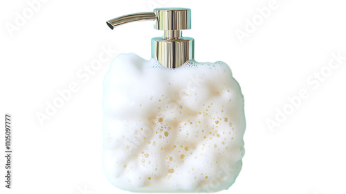 Foamy soap dispenser with metal pump.