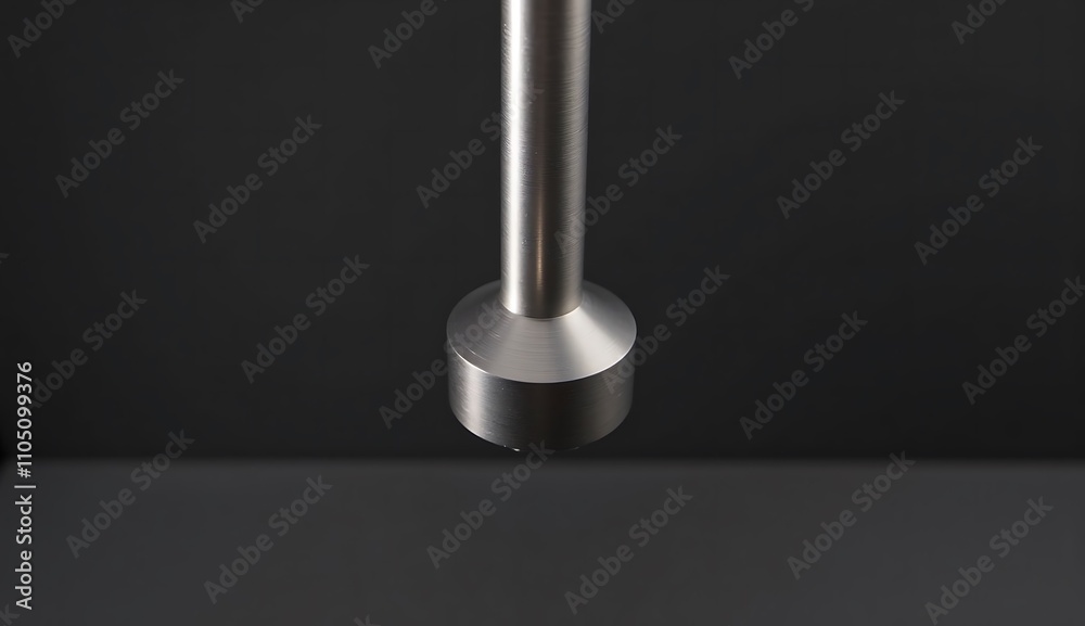 Metal rod with a circular base on a dark background for industrial design concepts Metal rod with a circular base on a dark background for industrial design concepts