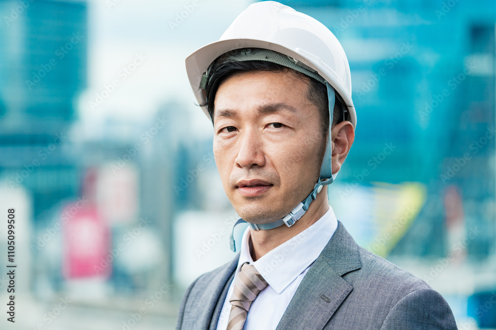ヘルメットを装着したビジネスマン ヘルメットを装着したビジネスマン