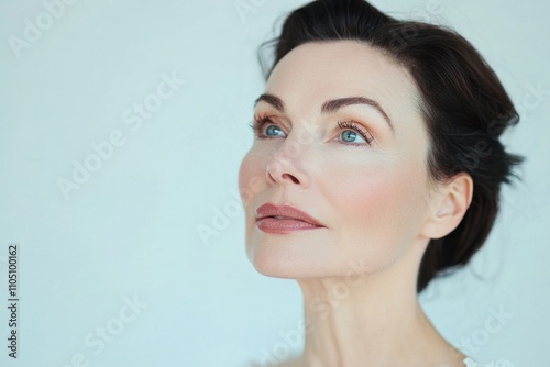 Woman looking up in white dress