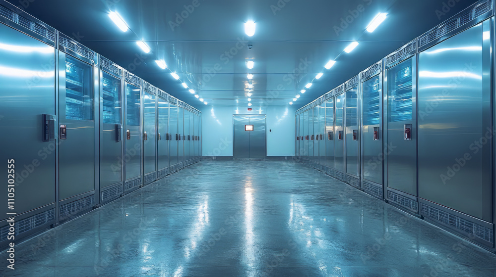 The empty interior of a large freezer. The empty interior of a large freezer.