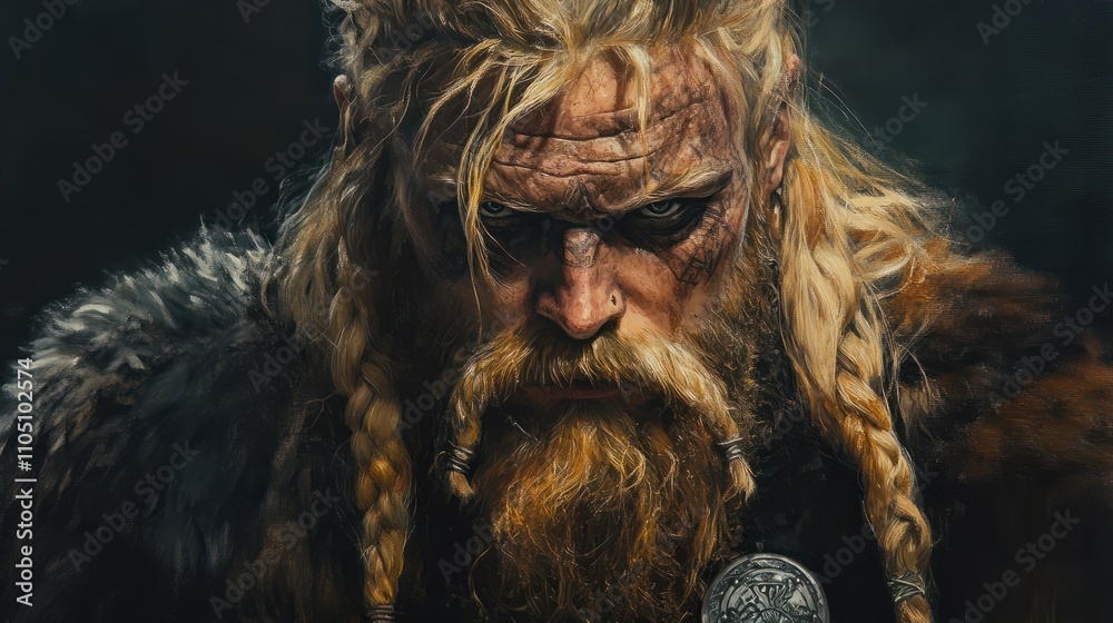 Obraz premium Valhalla echoes - portrait viking lifestyle, delving into traditions and customs of norsemen, exploring their warrior ethos, communal living, and the profound influence of their mythological beliefs.