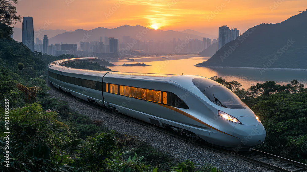 Fototapeta premium The real Asian high-speed train has a picture of the shuttle service.