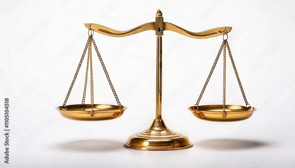 Golden Brass Scales Of Justice On White Golden Brass Scales Of Justice On White