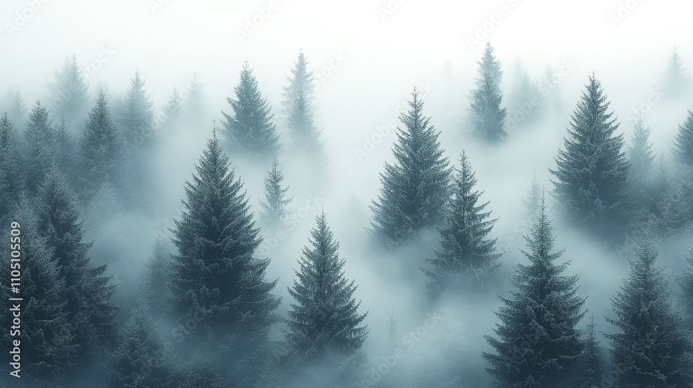 Drawn Christmas Trees in the Mist Beautiful christmas background with abstract tree