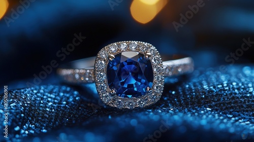 An exquisite ring showcasing a deep blue sapphire as its centerpiece, set with sparkling diamonds on a sleek white gold band. A perfect choice for luxury, fashion, and fine jewelry designs 