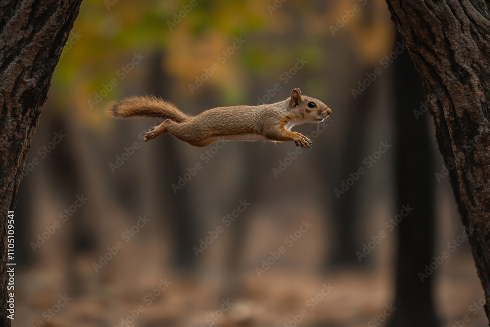 a squirrel leap between tree branches a squirrel leap between tree branches