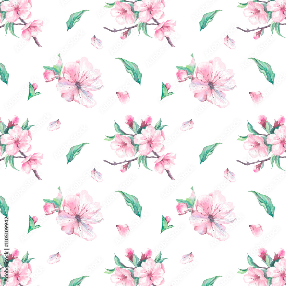 Obraz premium watercolor seamless pattern pink flowers
