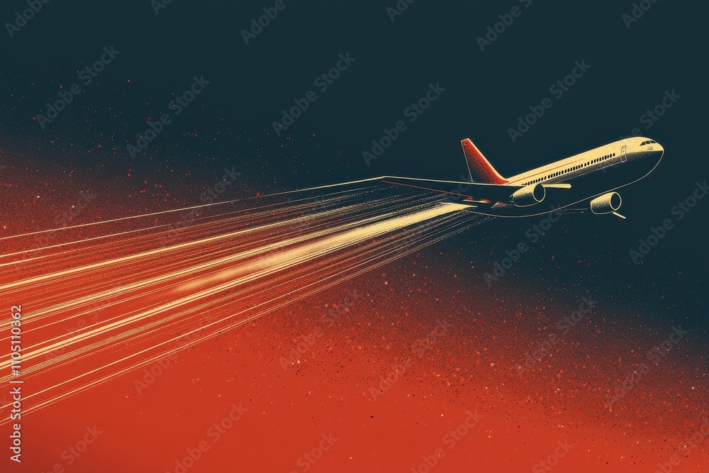 Retro style illustration of an airplane in flight Retro style illustration of an airplane in flight