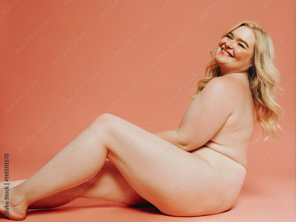 Naklejka premium portrait of a plus size woman body positivity smiling women posing in studio