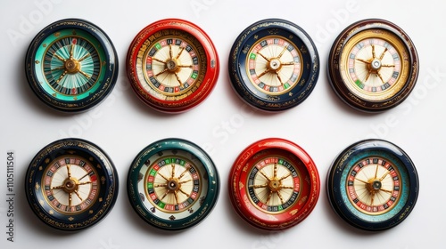 Eight Miniature Roulette Wheels Displayed Neatly