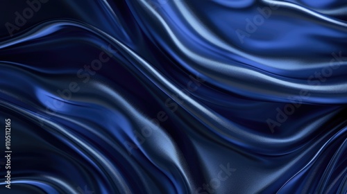 Elegant navy blue abstract silk satin background with wavy lines.