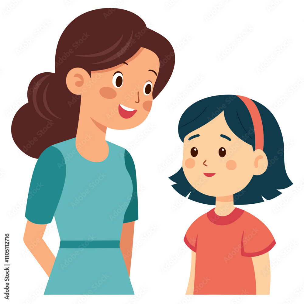 girl conversation with mother cartoon illustration girl conversation with mother cartoon illustration