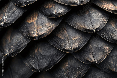 The natural geometric shapes of a pinecone are highlighted in a close-up macro shot, featuring earthy tones and a rustic photo