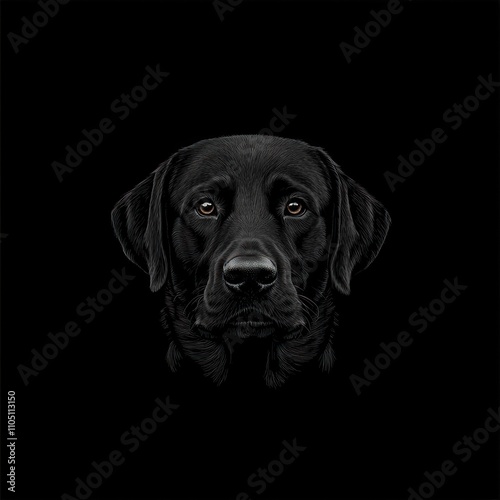 Here's a suggested and keyword list for your stock photo.. Majestic black Labrador Retriever portrait against a dark background.