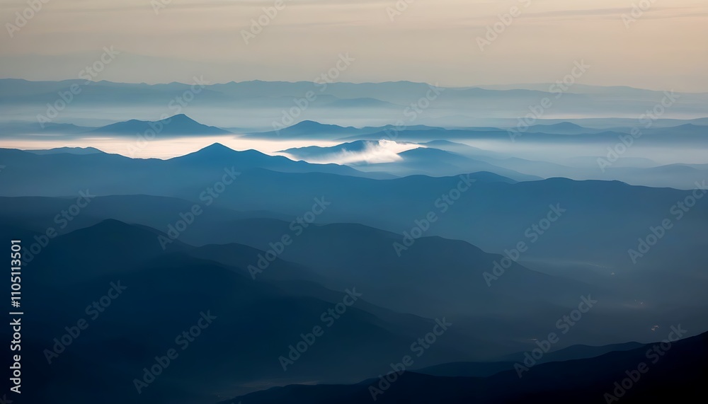 Stunning panorama of mountains in the serene light of dawn Stunning panorama of mountains in the serene light of dawn