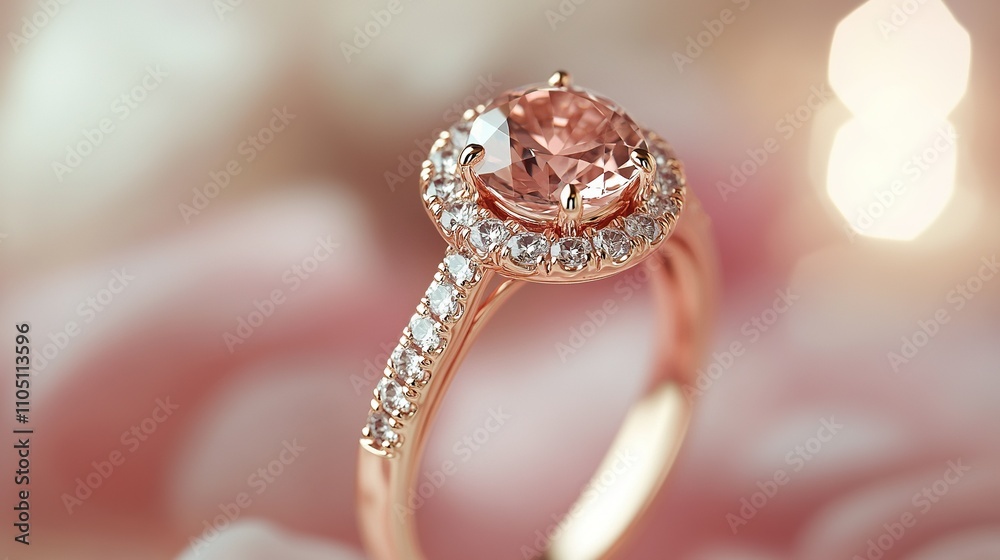 A romantic ring showcasing a soft pink morganite gemstone, framed by delicate diamond accents on a rose gold band. Ideal for feminine fashion, luxury, and bridal jewelry designs A romantic ring showcasing a soft pink morganite gemstone, framed by delicate diamond accents on a rose gold band. Ideal for feminine fashion, luxury, and bridal jewelry designs