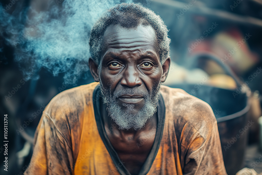 Unhappy Poor african man on street. Unhappy Poor african man on street.
