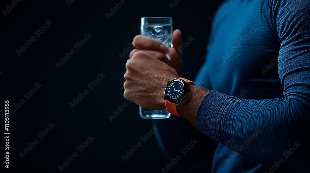 fitness enthusiast holding glass of water while wearing stylish watch fitness enthusiast holding glass of water while wearing stylish watch