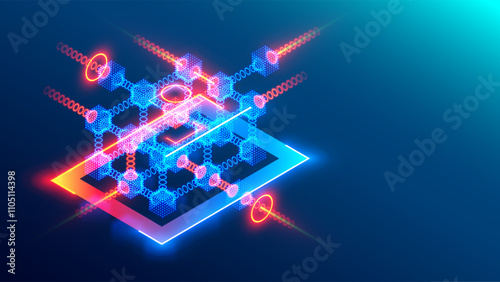Abstract blockchain on technology futuristic background. Linked blocks on tech abstract background. Data storage environment. Abstract blockchain technology cryptocurrency and fintech square cube.