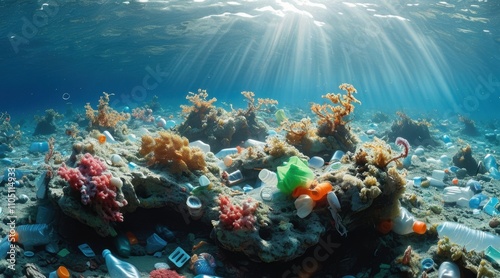 The Ocean Full of Plastic Waste and Coral Destruction photo