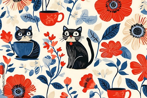 Halloween seamless pattern. on pink background. Watercolor hand drawn illustrations for kids. Cute cartoon character, ghost, pumpkin, bat, cat, lantern.