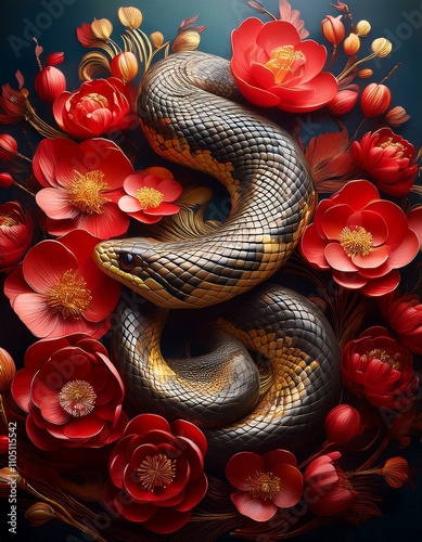 A greeting card for lunar new year, Chinese New Year, Gong XI Fa Chai, its wood snake year, background red