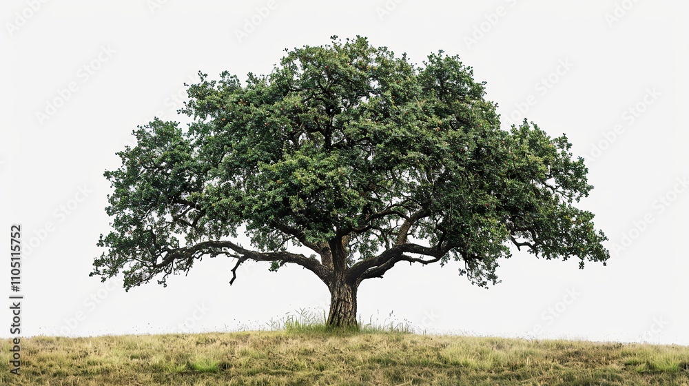 Fototapeta premium A solitary tree stands tall against a white background