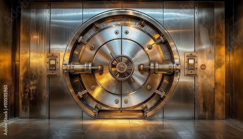 Armor Steel Modern Closed Bank Vault Door Isolated