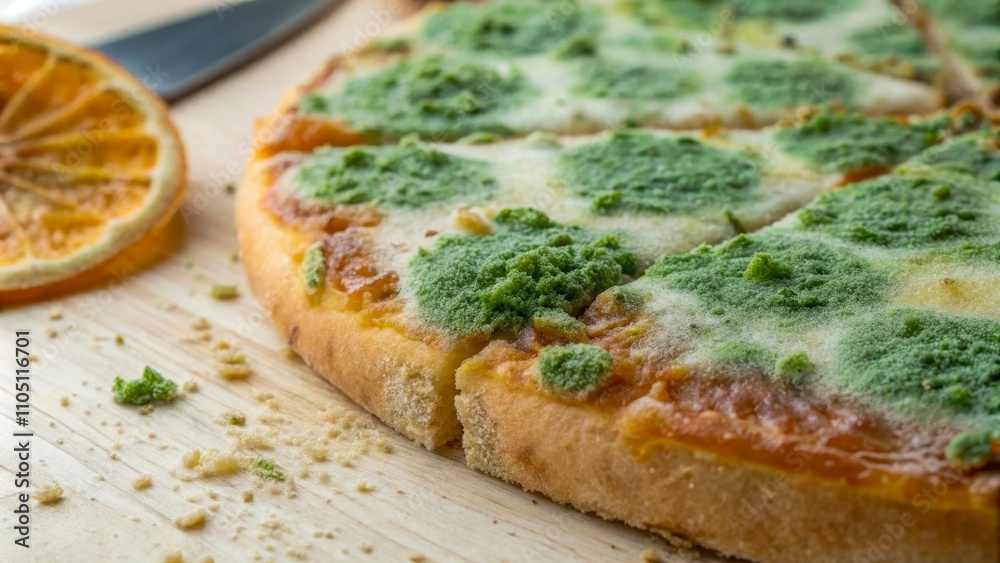 Moldy pie, microbiology, scientific concept.