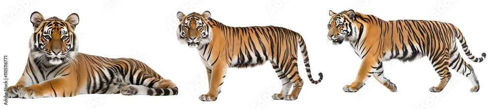 Set of a tiger, isolated on a transparent background. Set of a tiger, isolated on a transparent background.