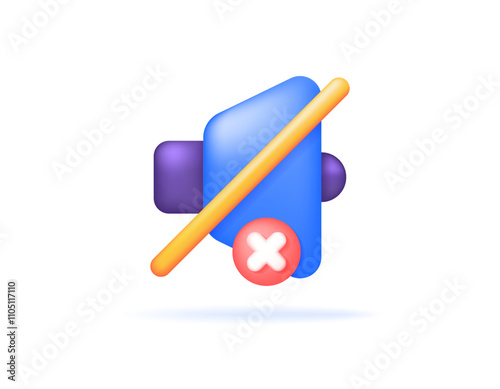 the concept of mute sound, no sound, off volume, low volume. illustration of speaker symbol with cross. symbol or icon. minimalist 3d style design. element