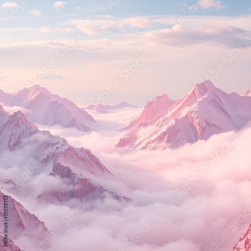 white clouds over pink mountains generated with AI