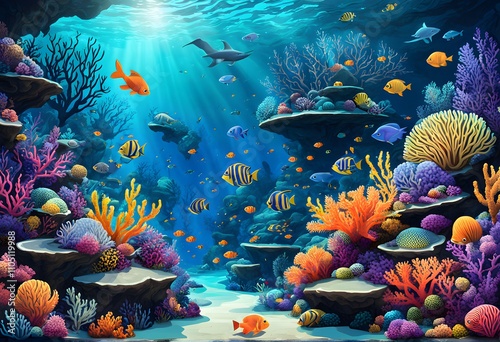 An underwater wonderland with luminescent corals and cartoonish sea creatures, AI Generated